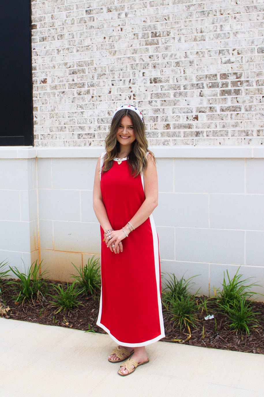 Sleeveless Midi Dress with Contrast Binding