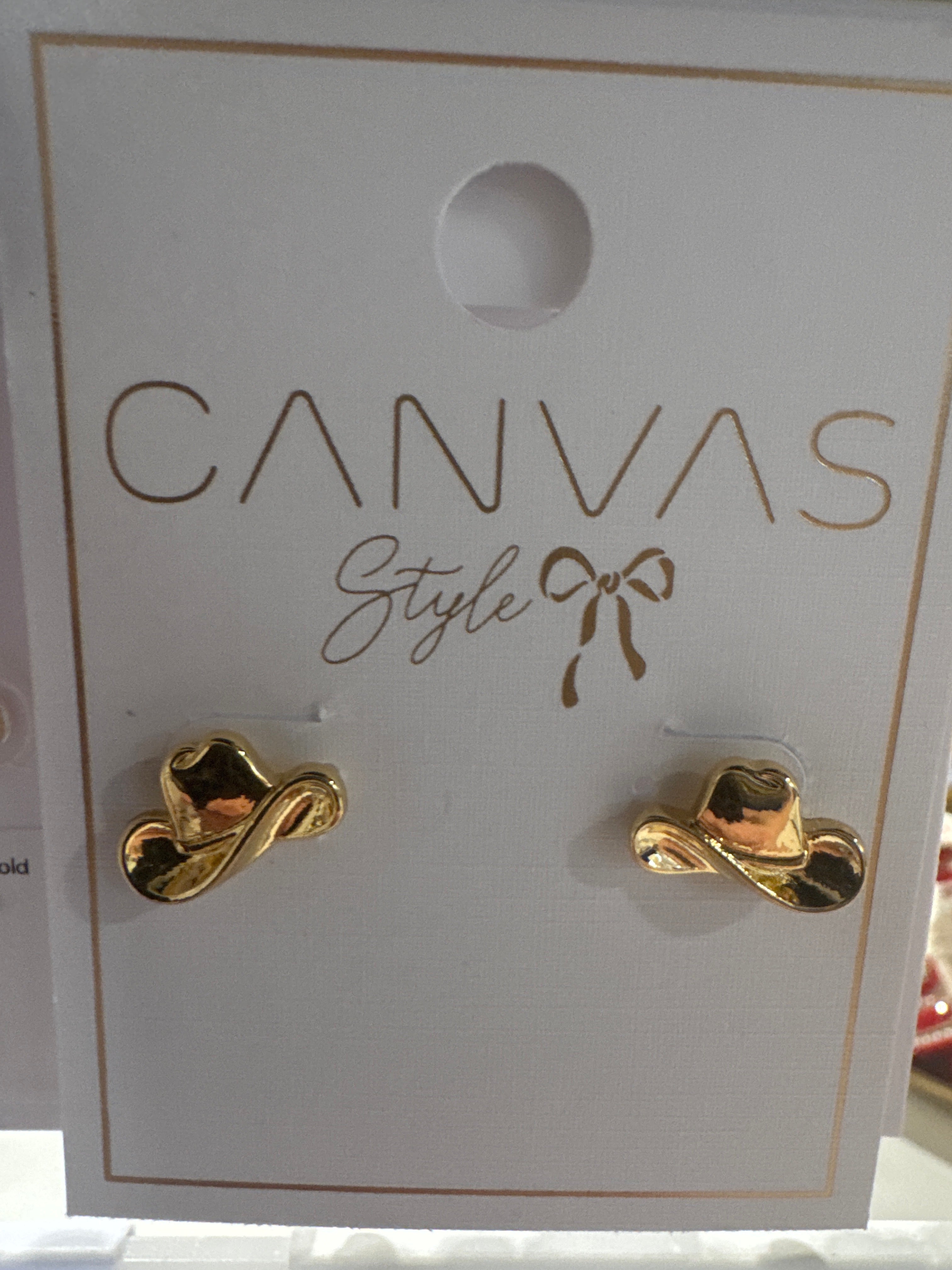 Gallon Cowboy Hat Stud Earrings in Shiny Gold