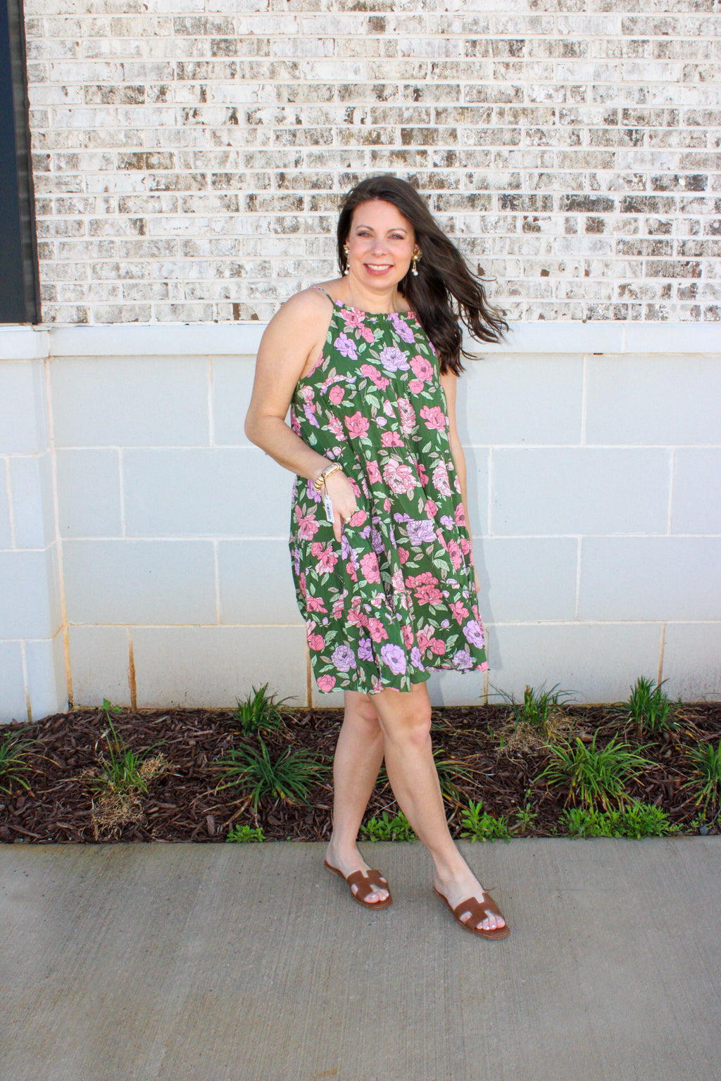 Womens Romantic Floral Halter Neck Tiered Midi Dress