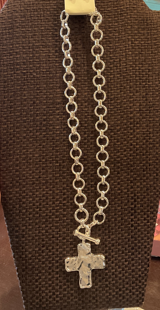Byzantine Cross & Chain Toggle Necklace
