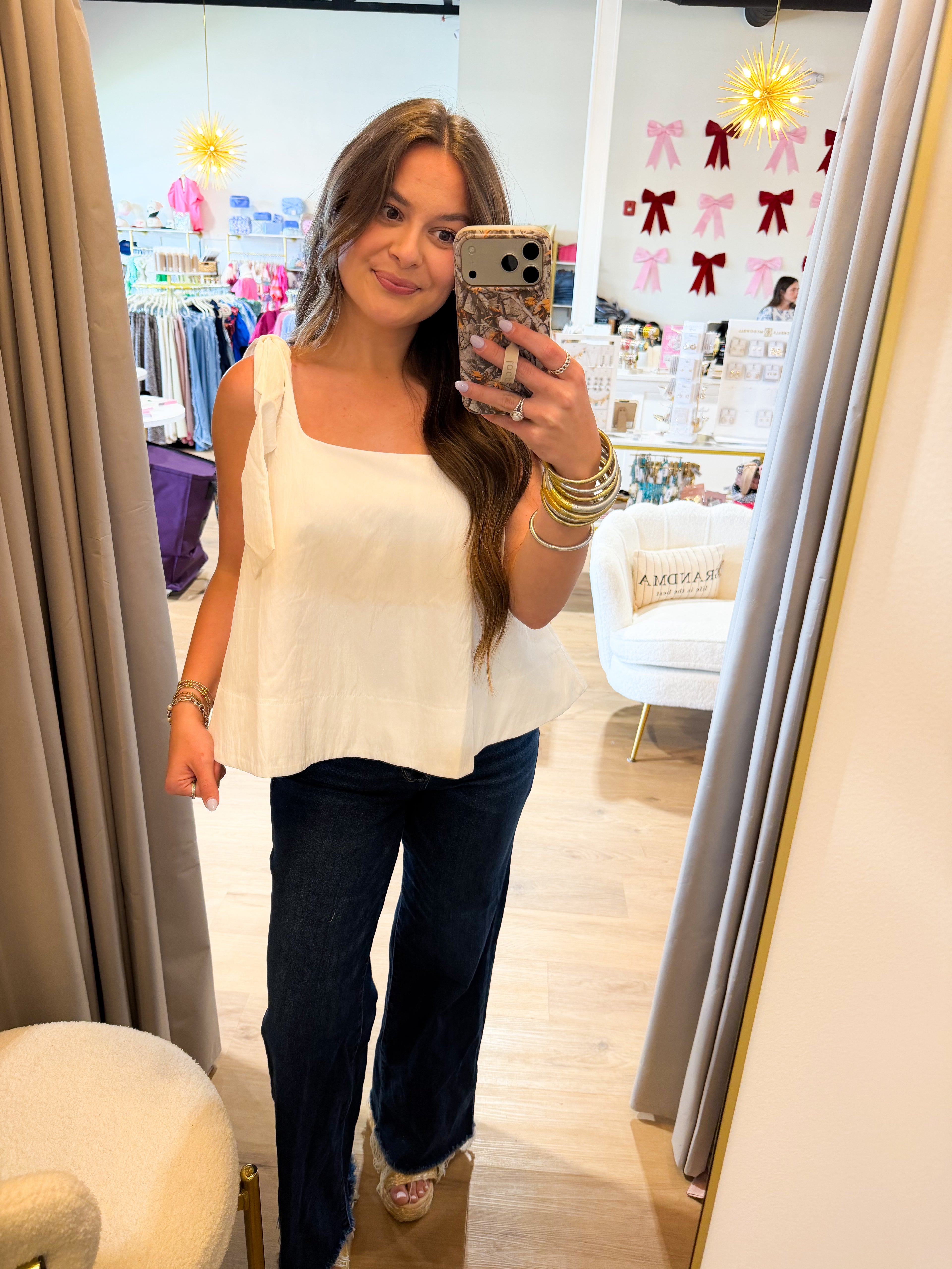 Scoop Neck Bow Shoulder Top