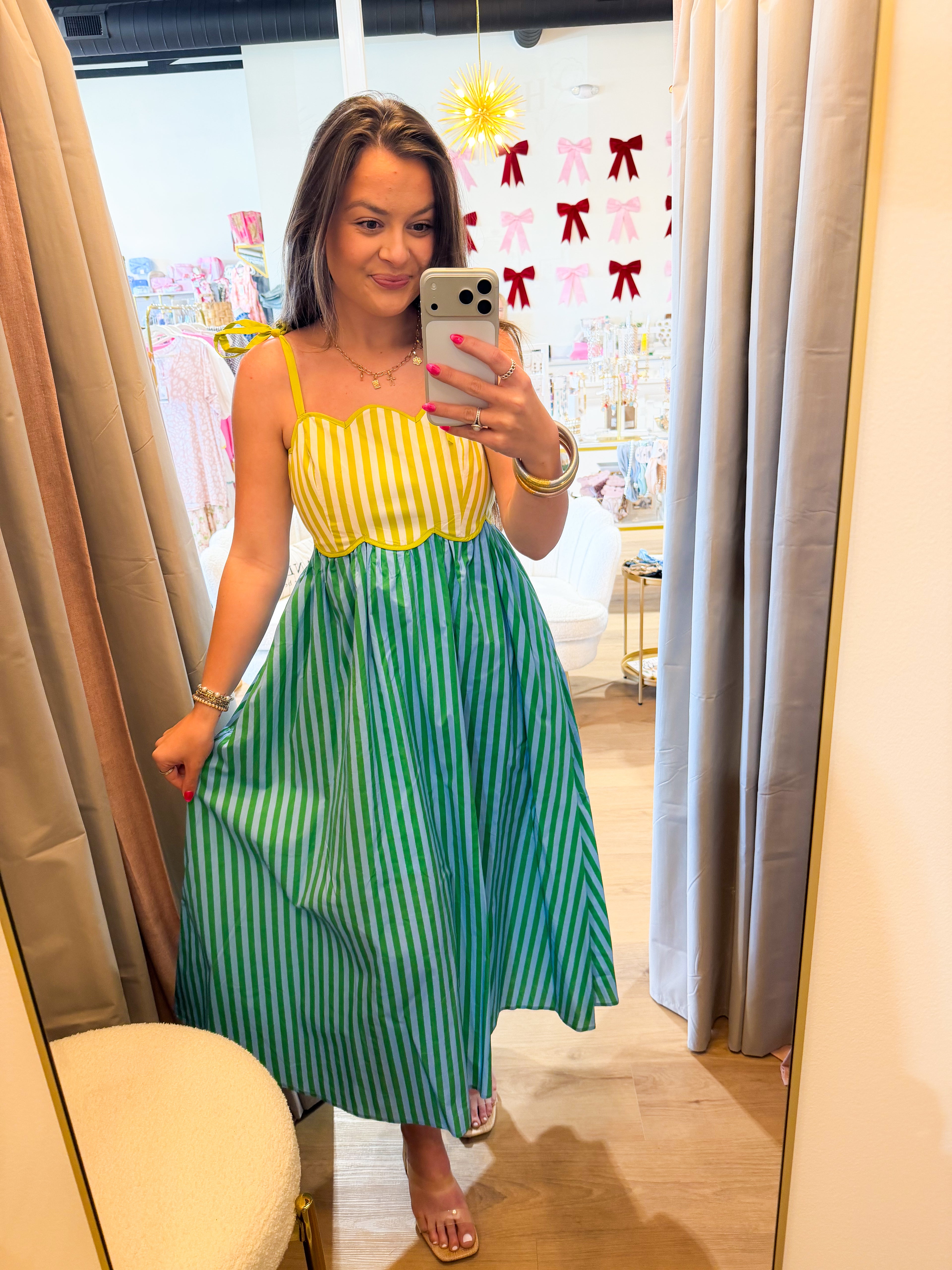 Scalloped Two Tone Midi Dress