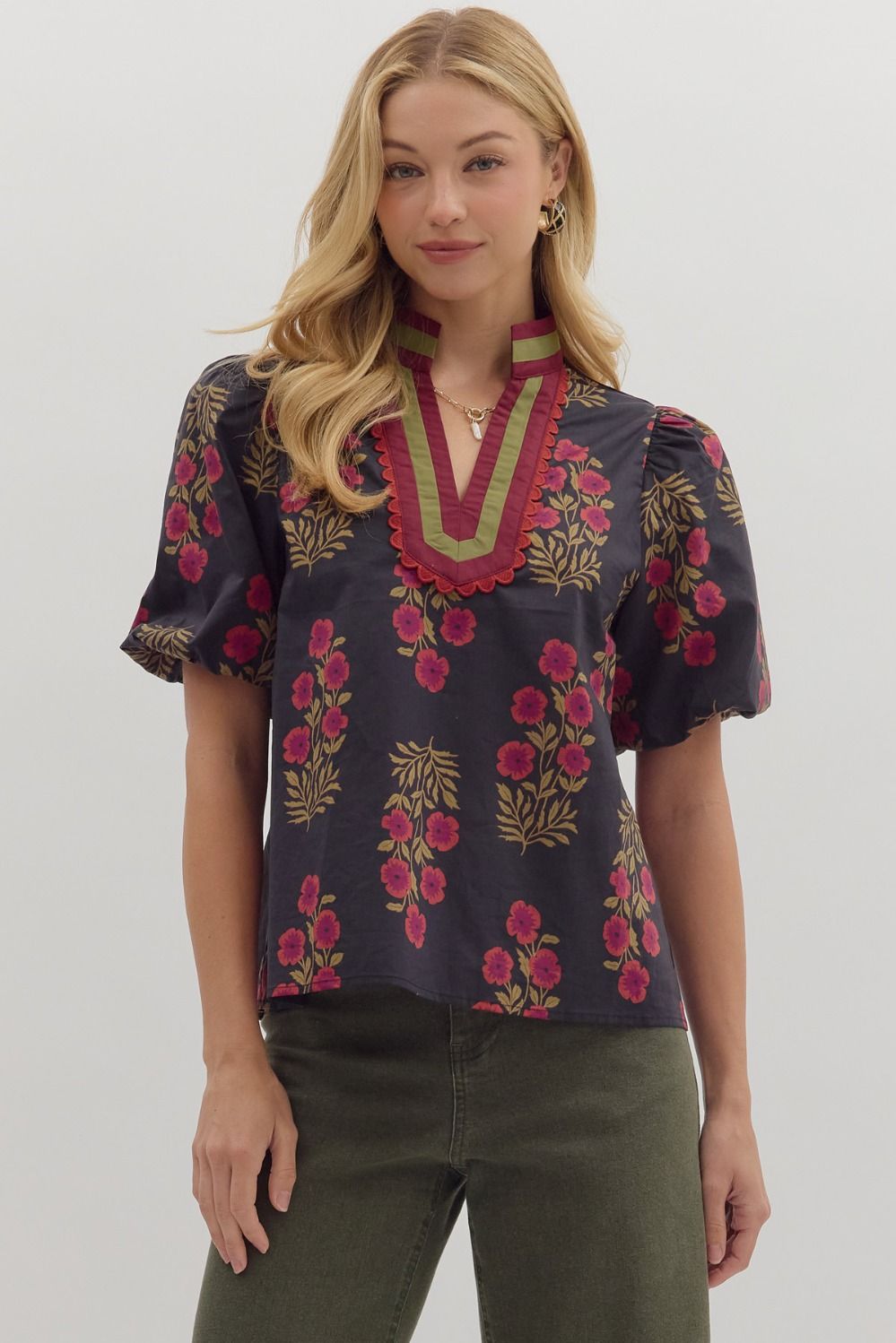 Botanical Bubble Sleeve Top