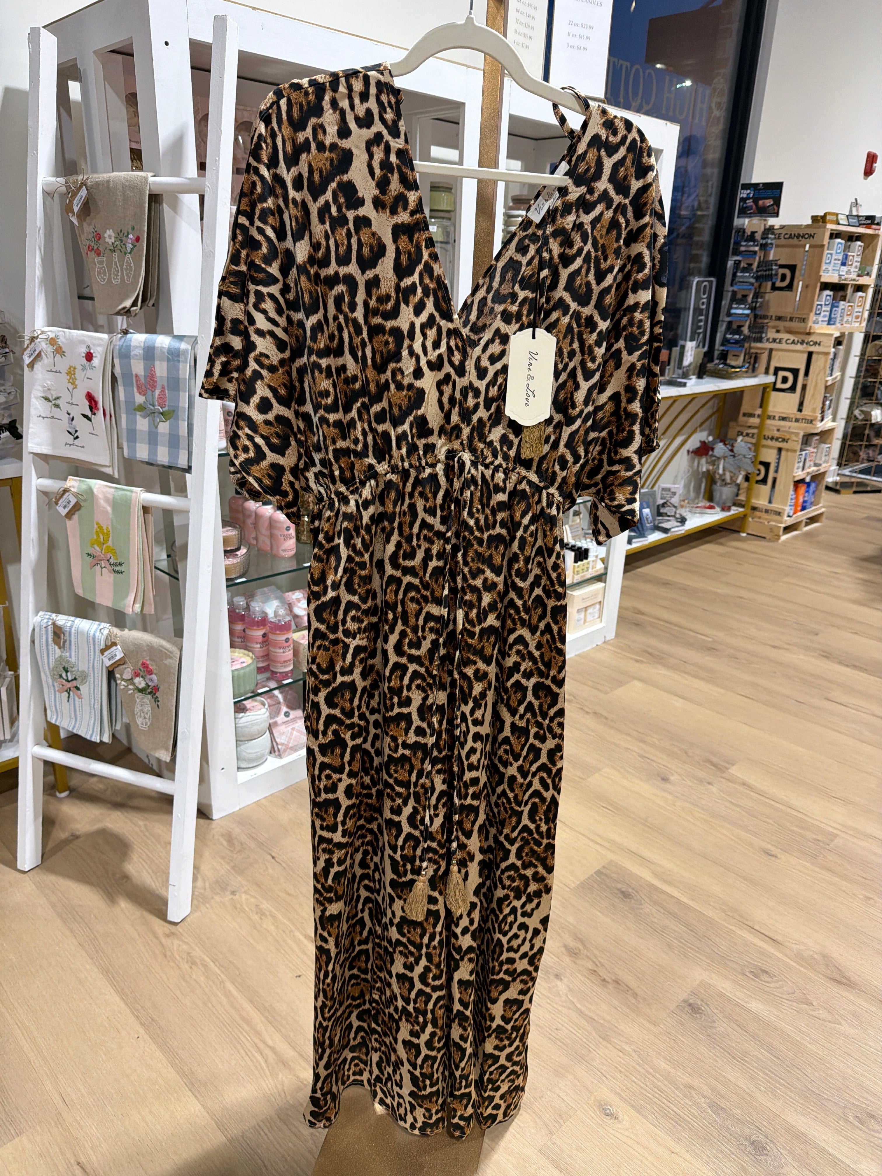 V Neck Dolman Design Animal Printed Maxi Dress