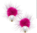 Aster Faux Mink Pompon & Pearl Earrings