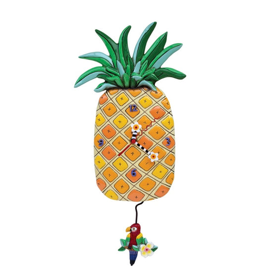 Clock shaped like a pineapple with a parrot.