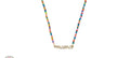 "Mama" Rainbow Beaded Script Necklace in Shiny Gold