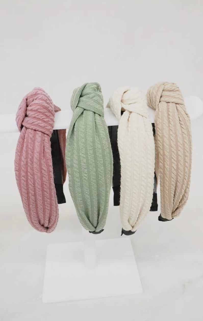Assorted ribbed topknot headbands.