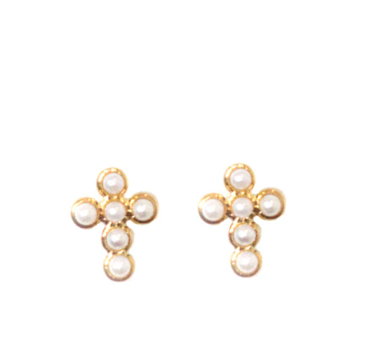 Pearl Cross Stud Earrings