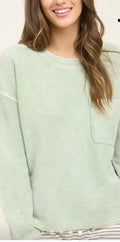 Washed Pocket Long Sleeve Top