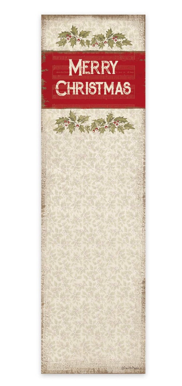 "Merry Christmas" notepad with holly branches.