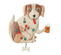 Clock shaped like a white and brown dog holding a coffee mug with a cat face.