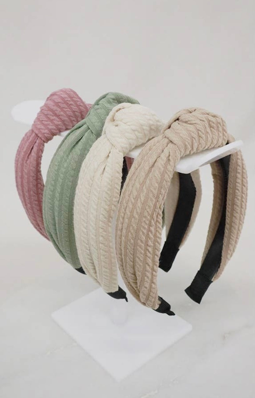 Assorted ribbed topknot headbands.