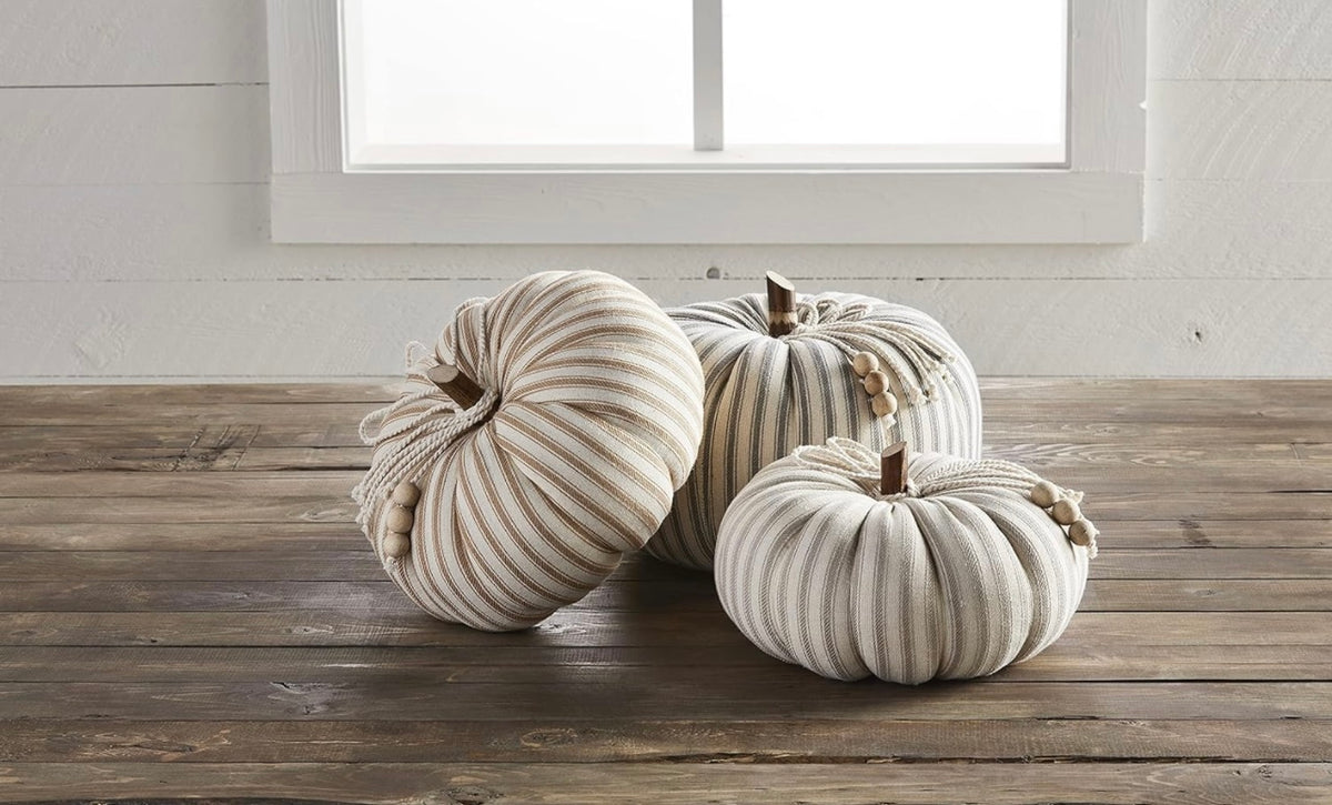 Large Dark Gray Ticking Stripe Pumpkins.