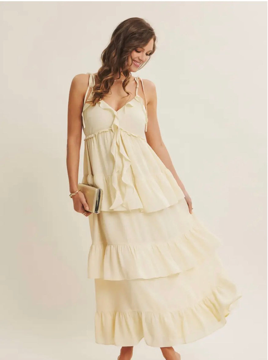 Moments That Call For Romance Ruffled Wool Dobby Maxi Dress