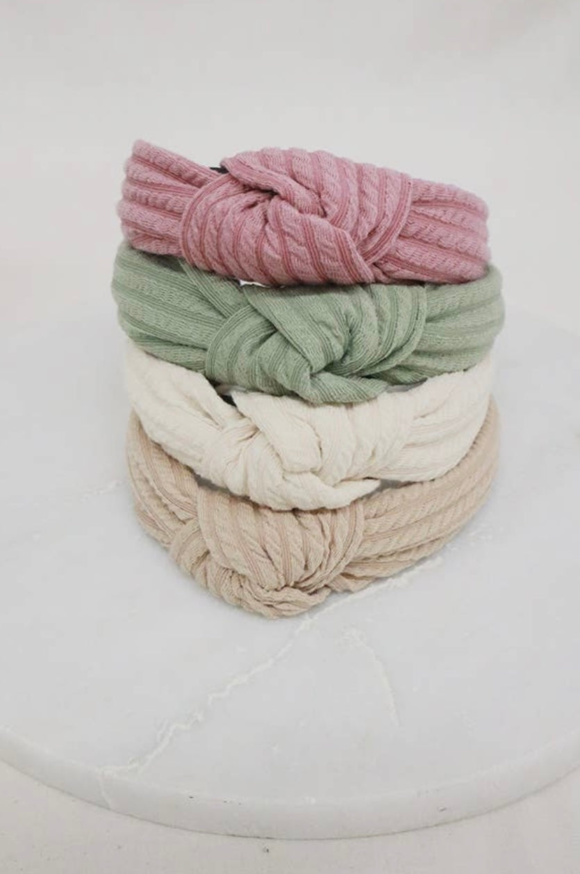 Assorted ribbed topknot headbands.