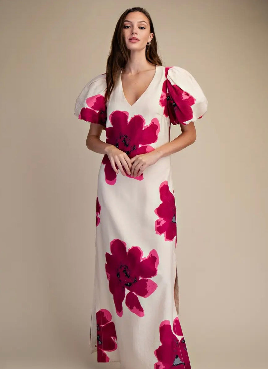 Puff-Sleeve A Line Maxi Dress