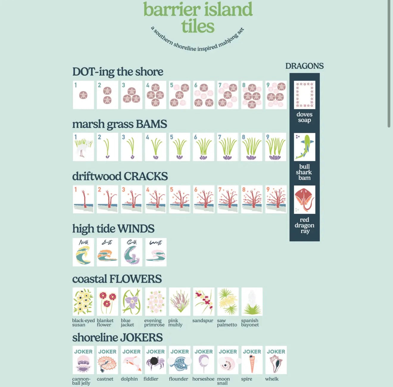 Barrier Island Tiles- A Southern Shoreline Mahjong Set