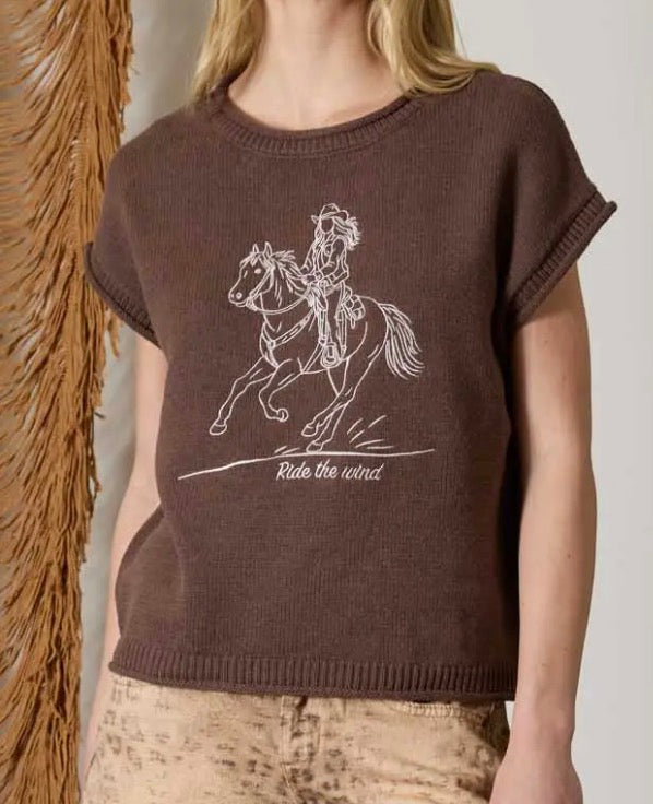 Western Embroidery Short Sleeve Sweater