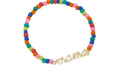 "Mama" Rainbow Beaded Stretch Bracelet in Shiny Gold