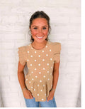 Polka Dot Cap Sleeve Peplum Top