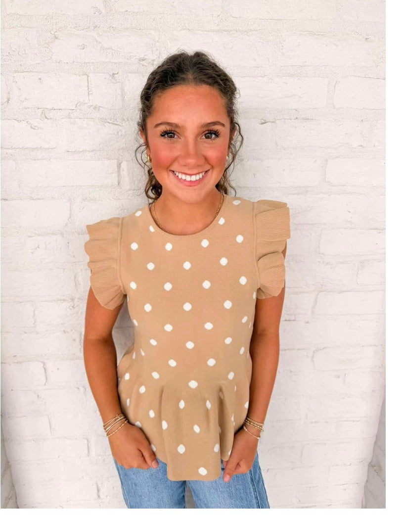 Polka Dot Cap Sleeve Peplum Top