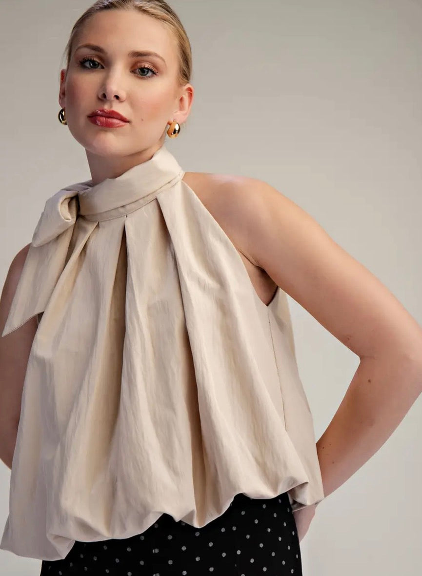 High Neck Tie Bubble Top