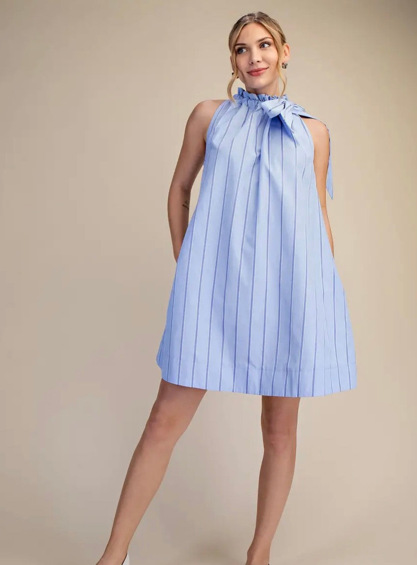 Ruffle Neck Tie Sleeveless Mini Dress