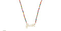 "Faith" Rainbow Beaded Script Necklace in Shiny Gold