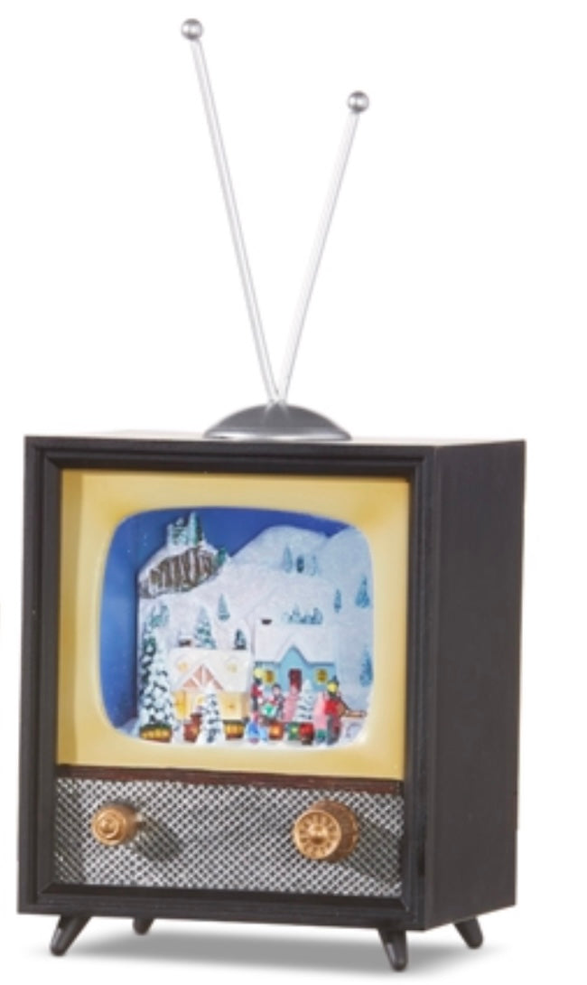 10-inch musical tv that plays Christmas songs. Comes in brown or black.