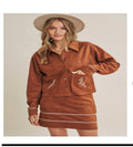 MODERN WESTERN TWIST EMBROIDERED STRETCHY VEGAN SUEDE JACKET