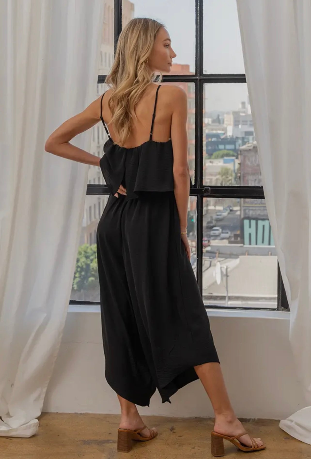 Solid Jumpsuit Ruffled Tank