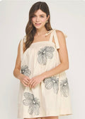 Embroidered Tie Shoulder Mini Dress
