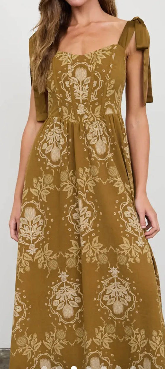 Medallion Pattern Tie Strap Midi Dress