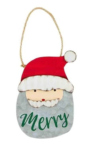 Santa with "Merry" tin Christmas ornament.