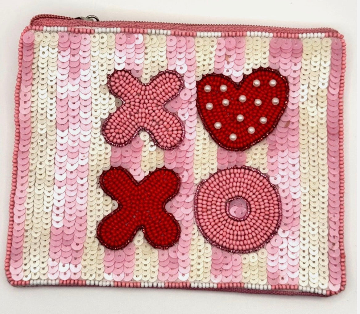 XOXO Pink/White Beaded Coin Purse