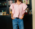 Ruffle Sleeve Pintuck Detail Peplum Blouse