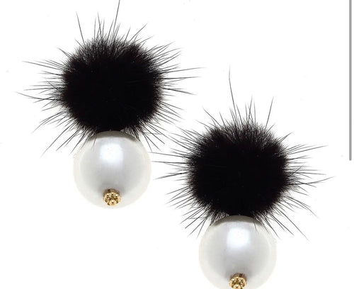 Aster Faux Mink Pompon & Pearl Earrings