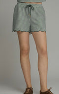 Gingham Shorts With Scalloped Hem