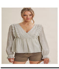 GOLDEN MORNING V-NECK CRINKLED STRIPE BABYDOLL WRAP TOP