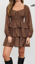 Smocked Bishop Sleeve Tiered Mini Dress