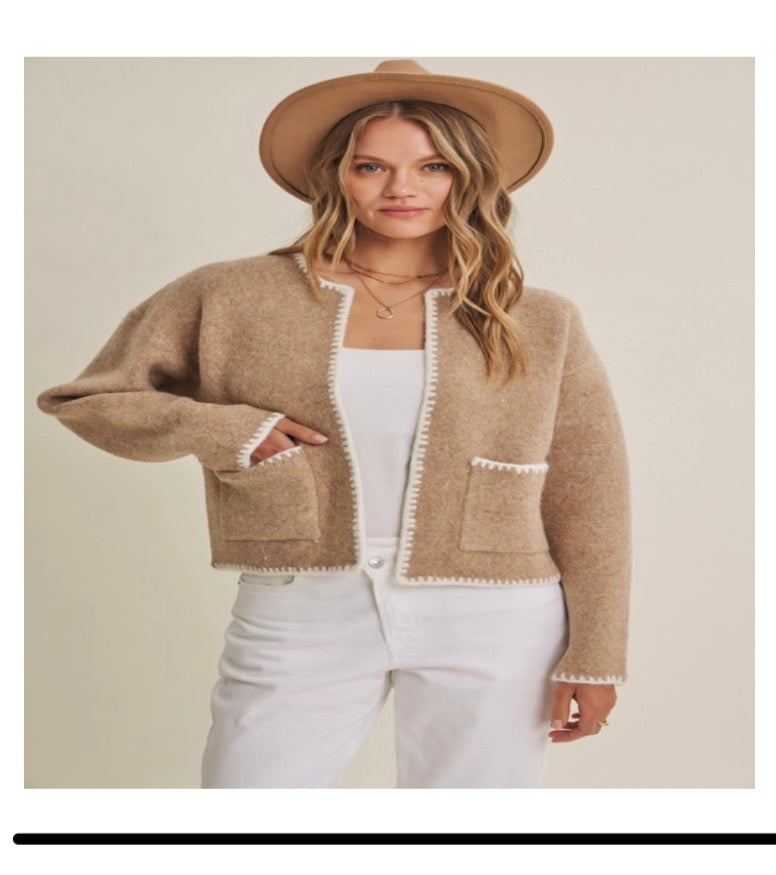 CRISP AIR SOFT BRUSH WOOL BLEND SWEATER CARDIGAN JACKET