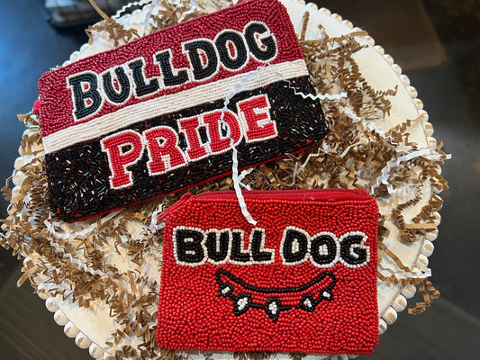 Assorted beaded Georgia Bulldog coin purses.