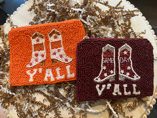 Assorted "Y’all" Game Day Boots Beaded Coin Purses.