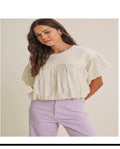 SOFT SUNLIGHT SWEATER MIXED COTTON BUBBLE TOP WITH PUFF SLVS