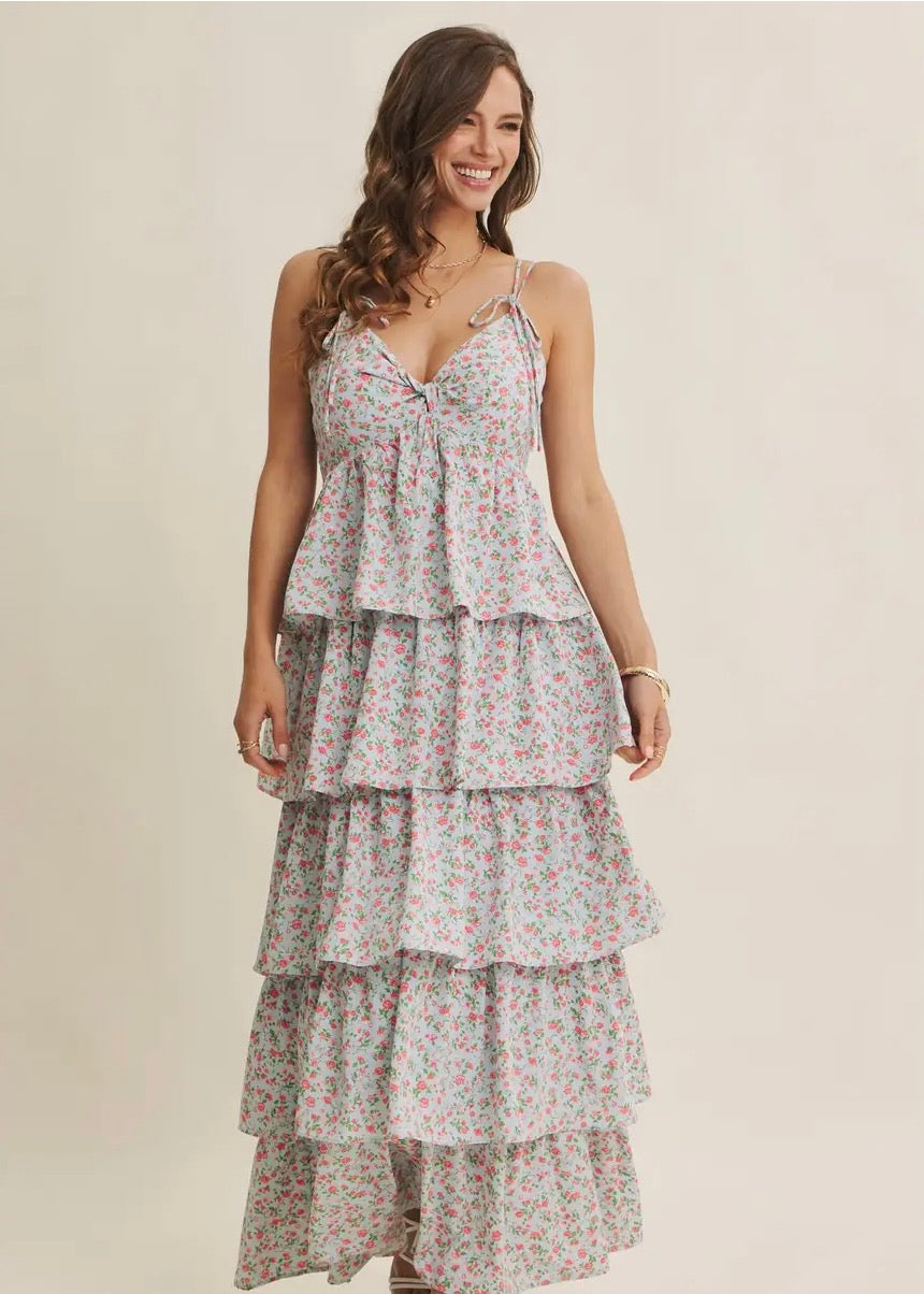 Morning Meadow Twisted Front Tiered
Smocked Maxi Dress
