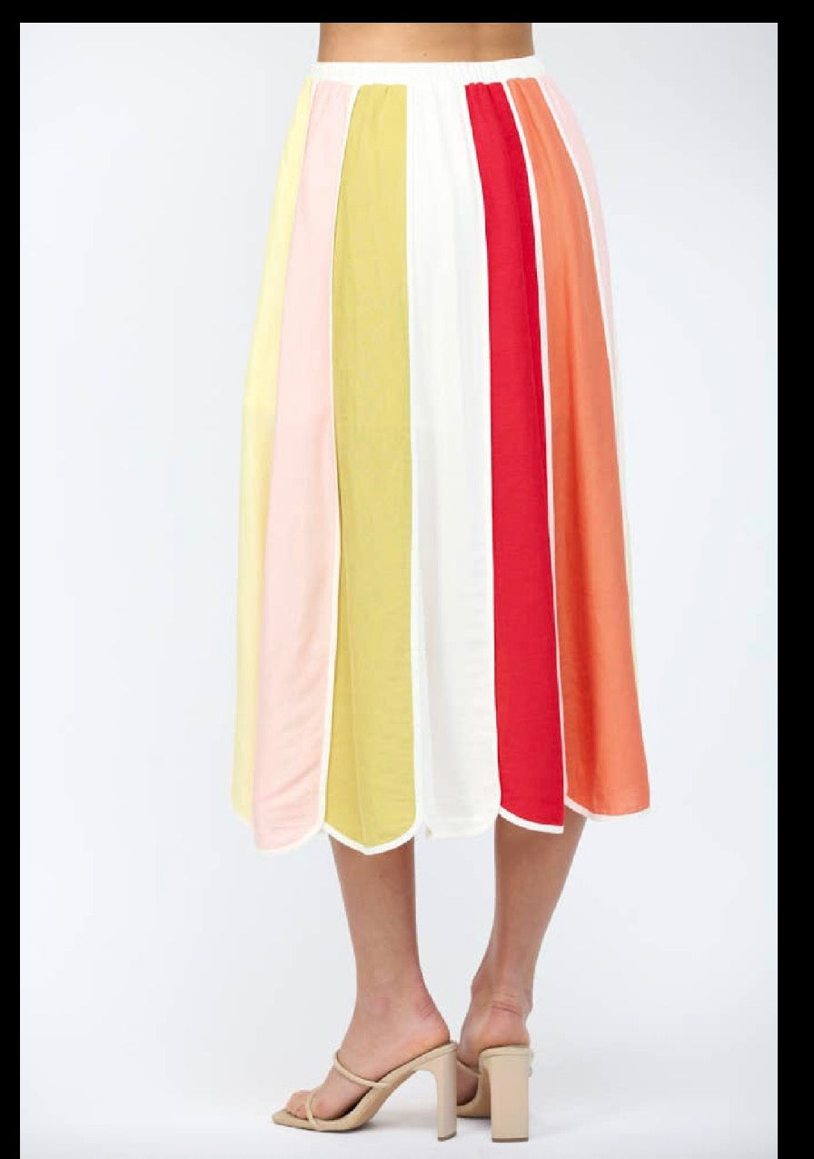 LINEN BLEND COLOR-BLOCK HALTER CROP TOP SET