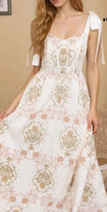 Medallion Pattern Tie Strap Midi Dress