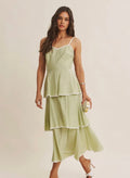 Olive Garden Afternoon Crinkled Open Back
Tiered Midi Dress