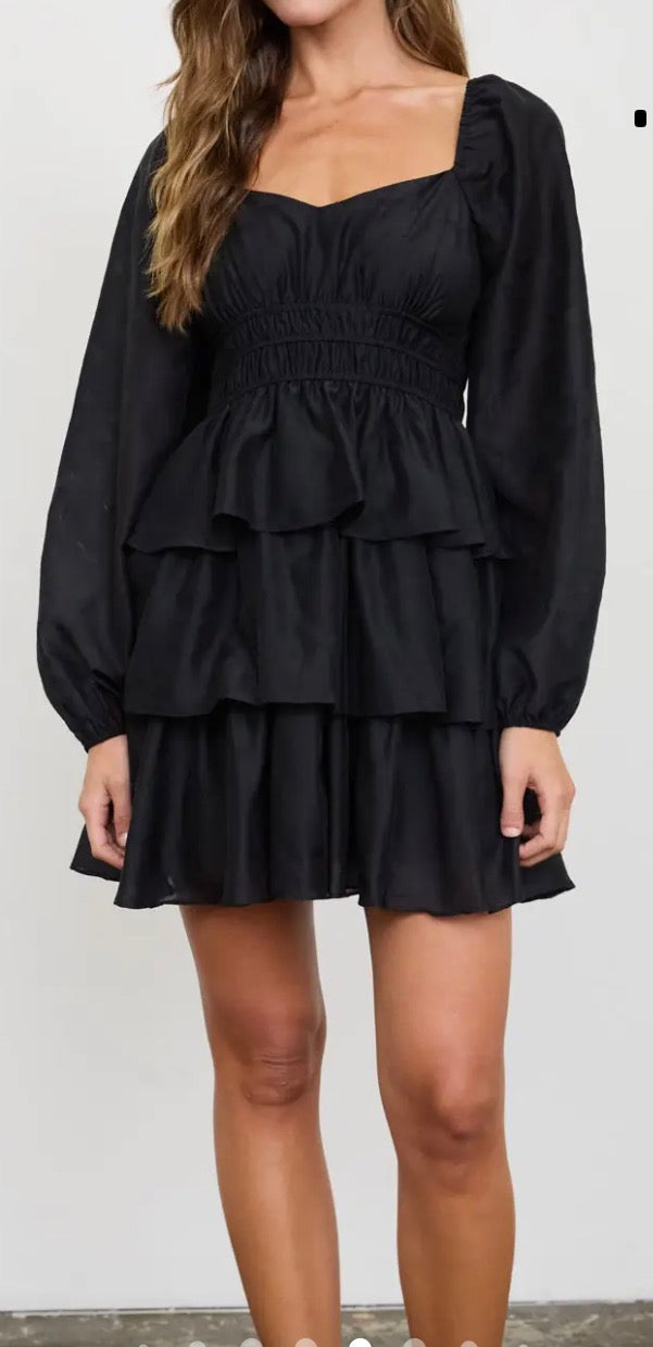 Smocked Bishop Sleeve Tiered Mini Dress